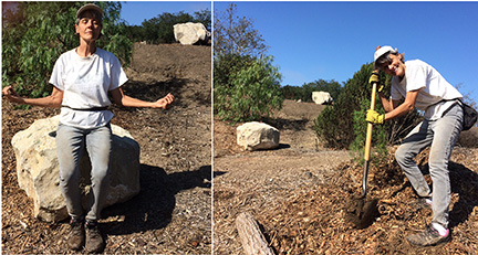 Urban Forest Volunteer Cheryl and what has affectionately been dubbed "Vortex Rock."